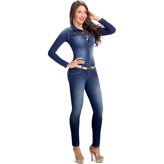 Lowla 268217 | Colombian Denim Jumpsuit with Inner Girdle - colombian girdle