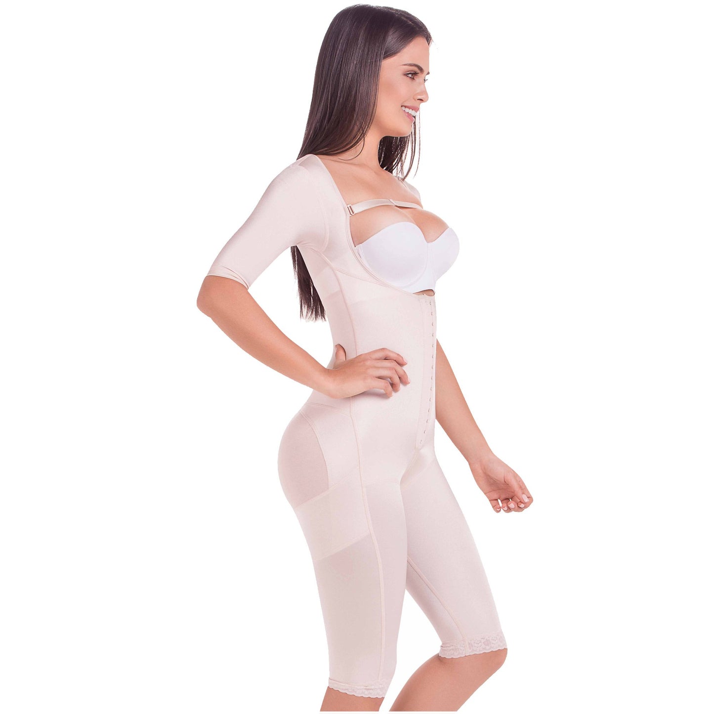 MariaE Fajas FQ104 | Long Post Surgery Bodysuit Full Body Shaper for Women | Tummy Control Butt Lifter Knee Length Shapewear with Sleeves | Powernet - fajacolombian