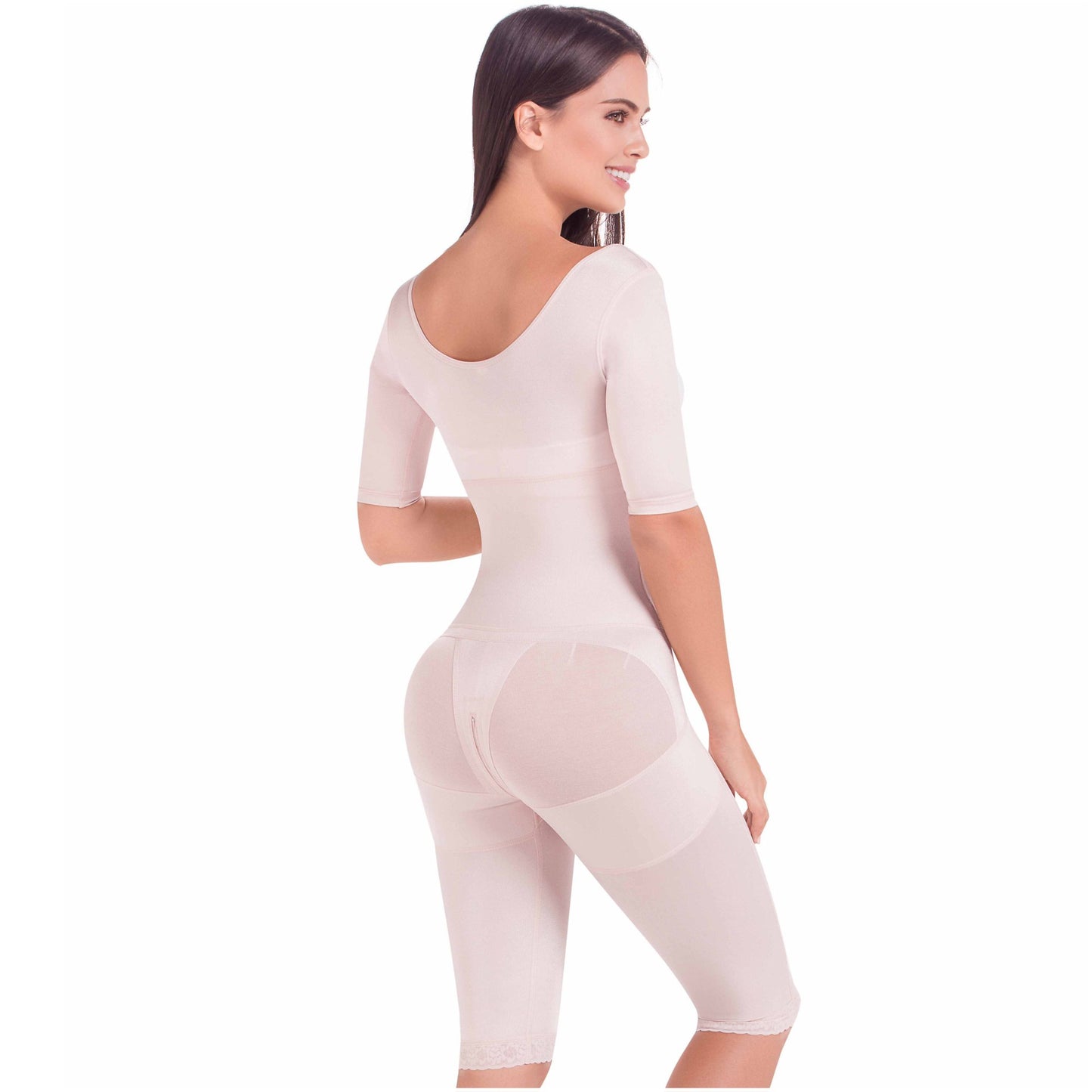 MariaE Fajas FQ104 | Long Post Surgery Bodysuit Full Body Shaper for Women | Tummy Control Butt Lifter Knee Length Shapewear with Sleeves | Powernet - fajacolombian