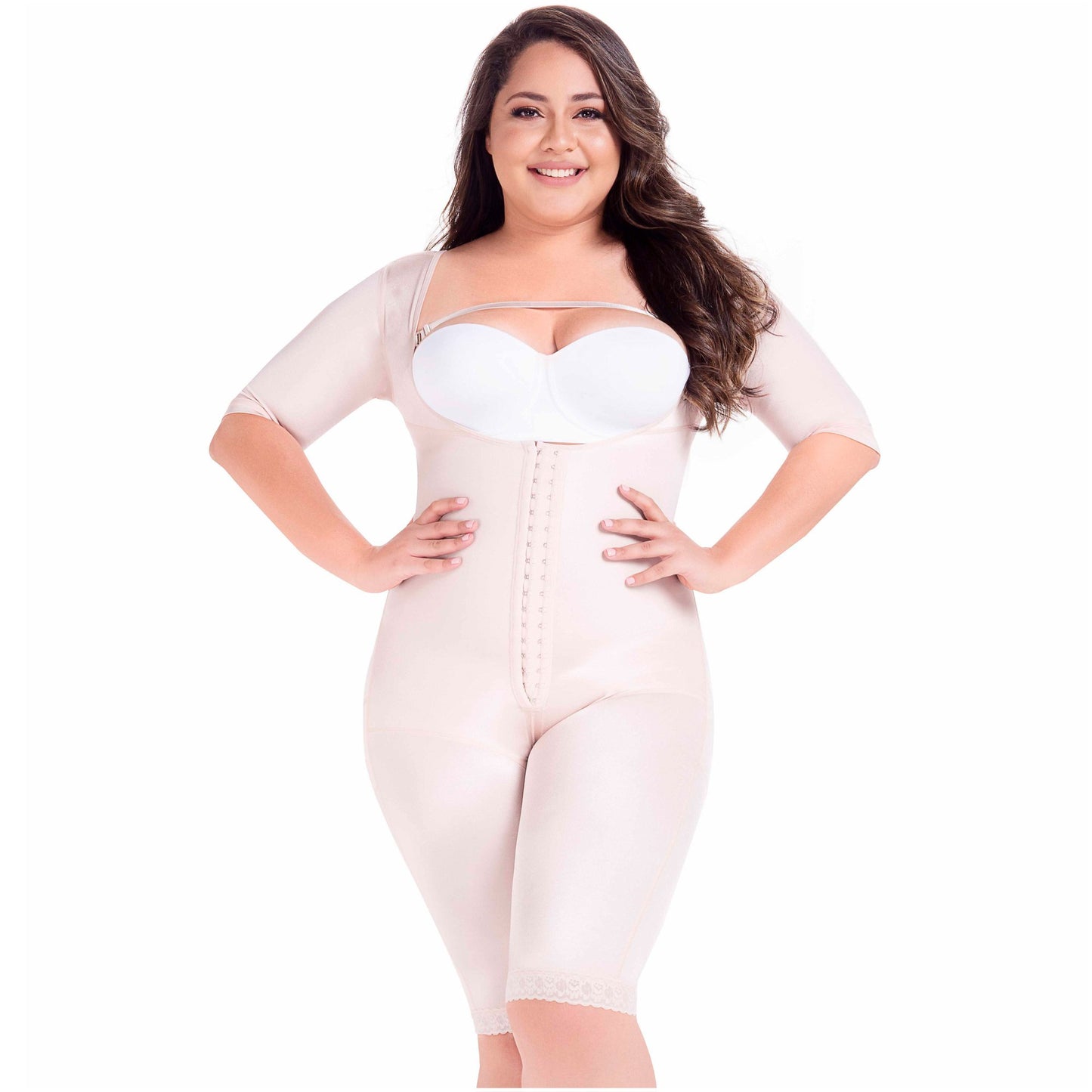 MariaE Fajas FQ104 | Long Post Surgery Bodysuit Full Body Shaper for Women | Tummy Control Butt Lifter Knee Length Shapewear with Sleeves | Powernet - fajacolombian