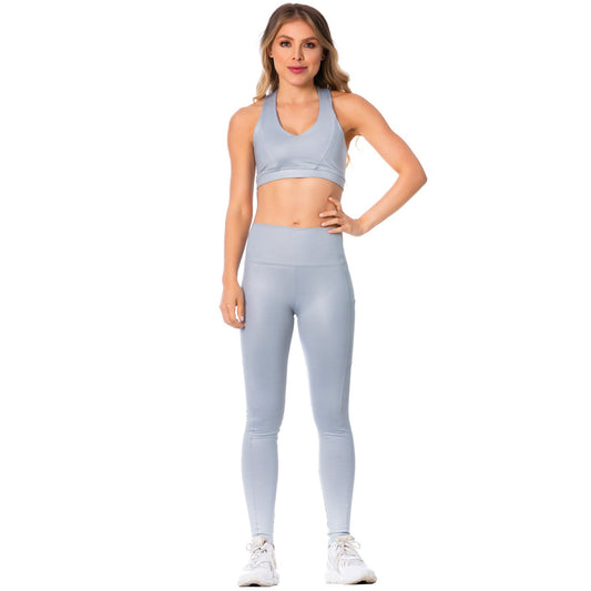 FLEXMEE 946137 | High-Rise Shimmer Silver Sports Leggings for Women | Mid-Rise Silver Sports Legging with Highwaist for Women - fajacolombian