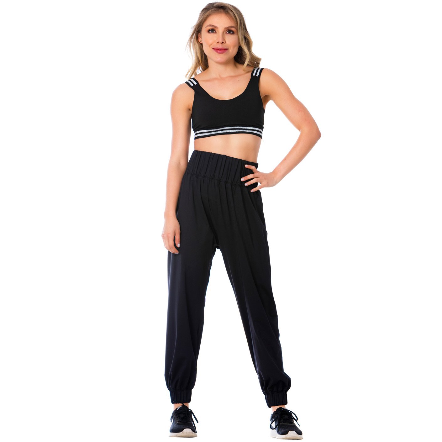 FLEXMEE  952054 | High-Waisted Black Joggers For Workout | High Elastic Tummy Control Joggers for Women - fajacolombian