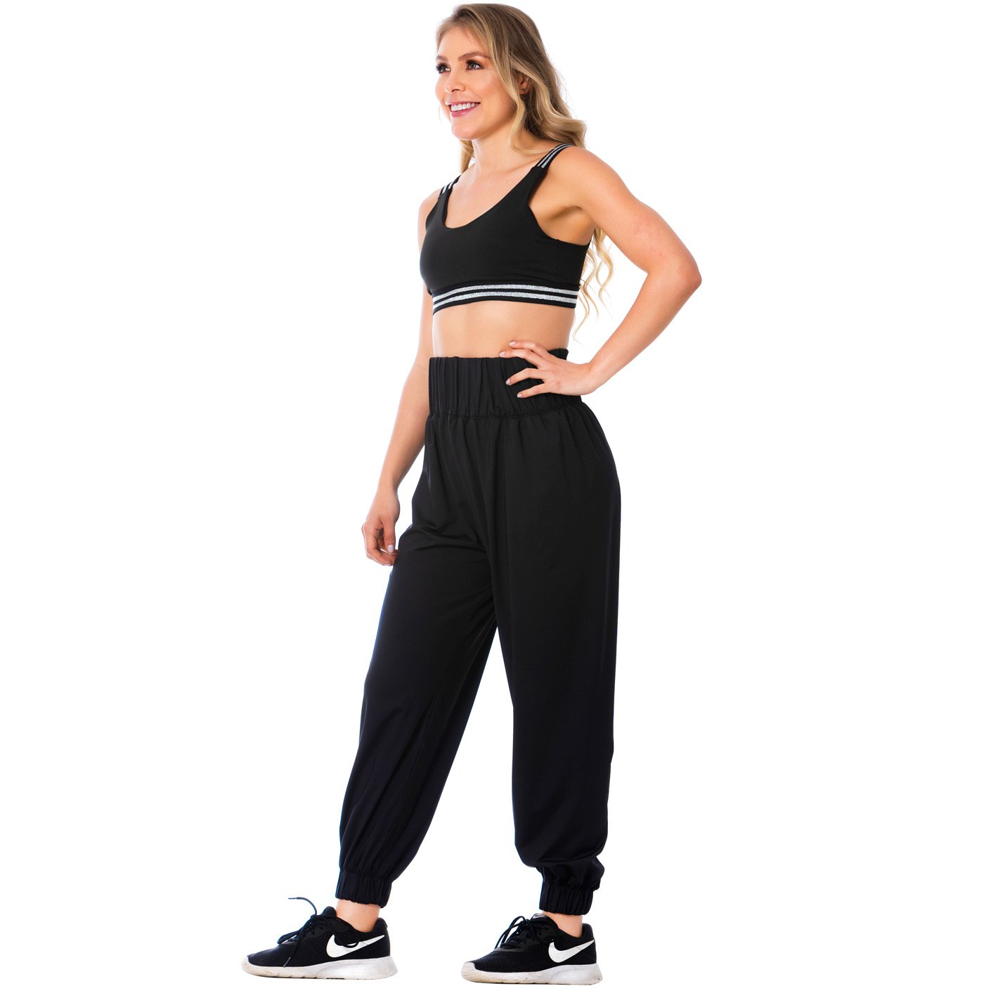 FLEXMEE  952054 | High-Waisted Black Joggers For Workout | High Elastic Tummy Control Joggers for Women - fajacolombian
