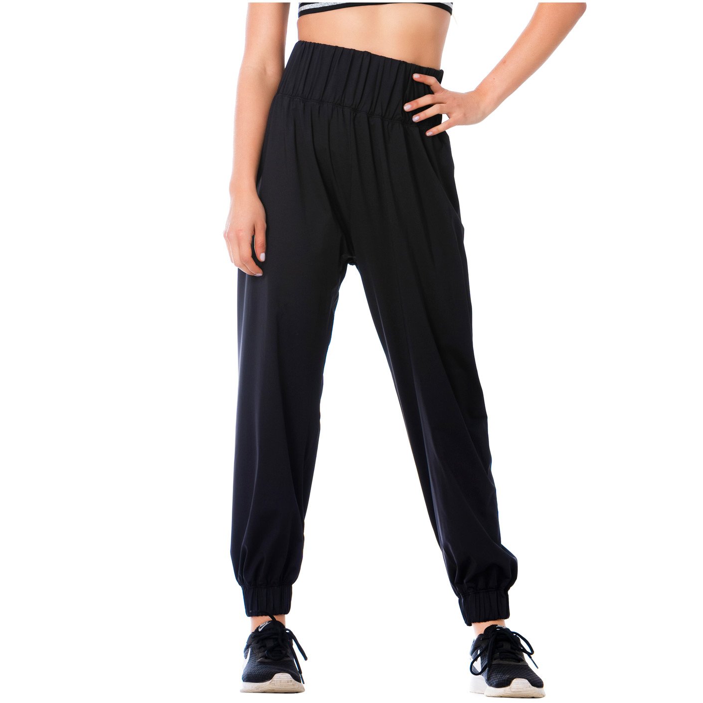 FLEXMEE  952054 | High-Waisted Black Joggers For Workout | High Elastic Tummy Control Joggers for Women - fajacolombian
