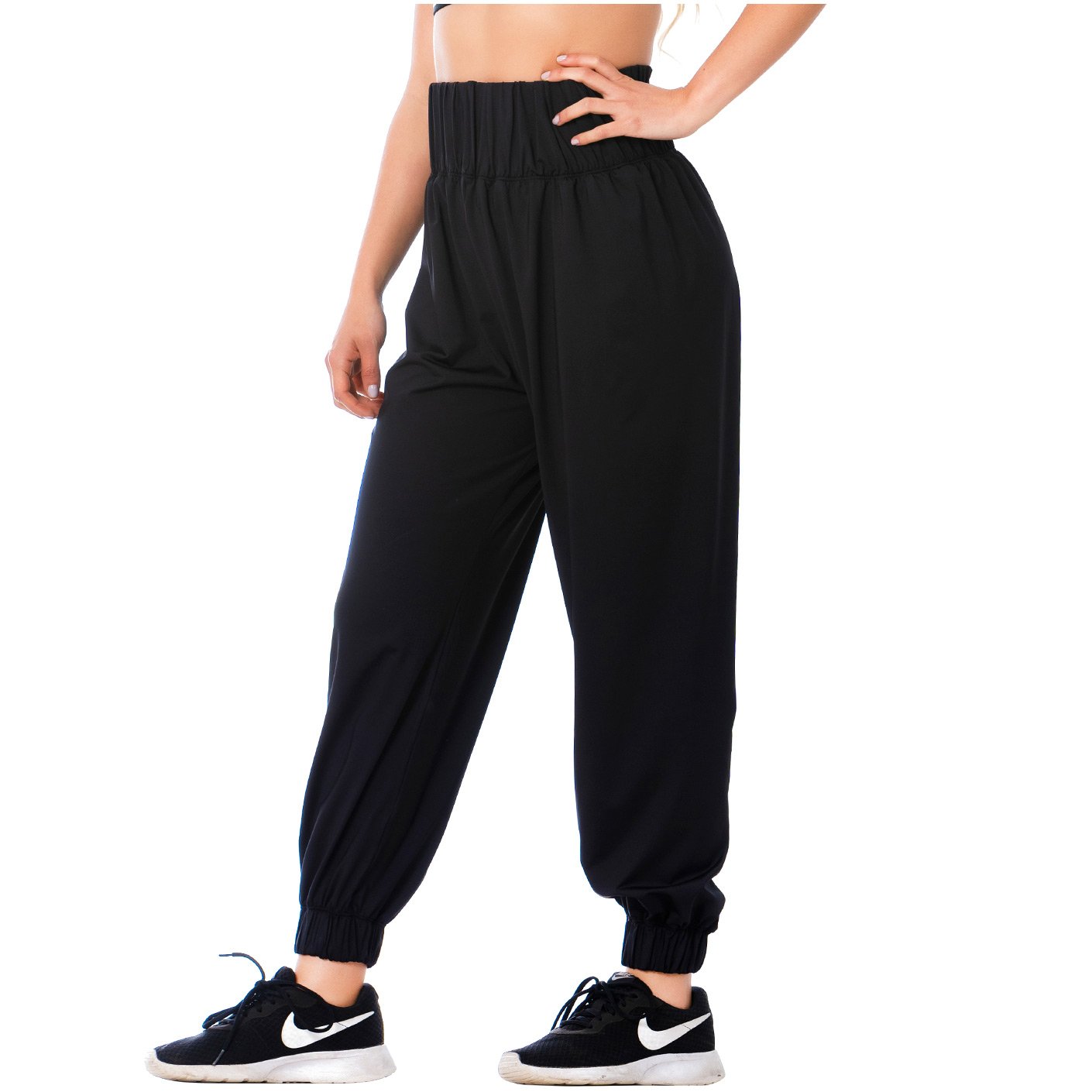 FLEXMEE  952054 | High-Waisted Black Joggers For Workout | High Elastic Tummy Control Joggers for Women - fajacolombian