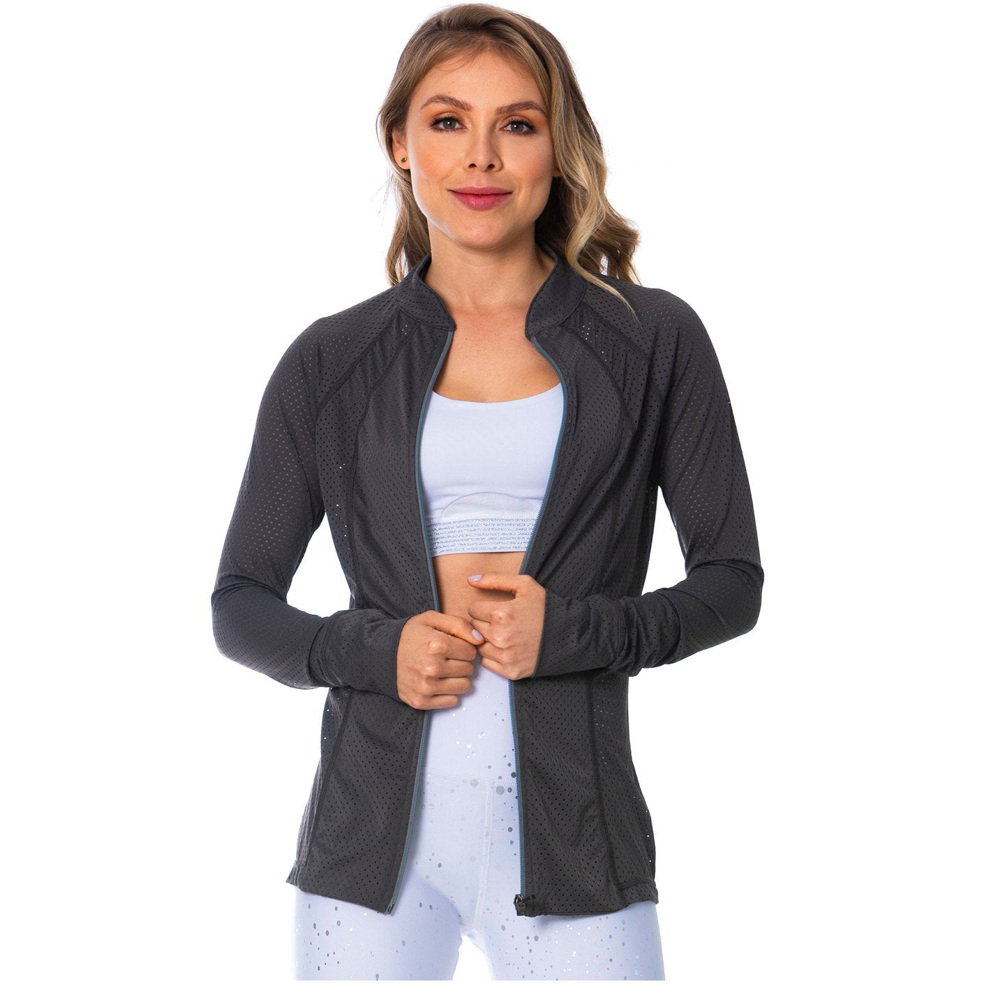 FLEXMEE 980010 | See-Through Gray Sports Jacket for Women - fajacolombian
