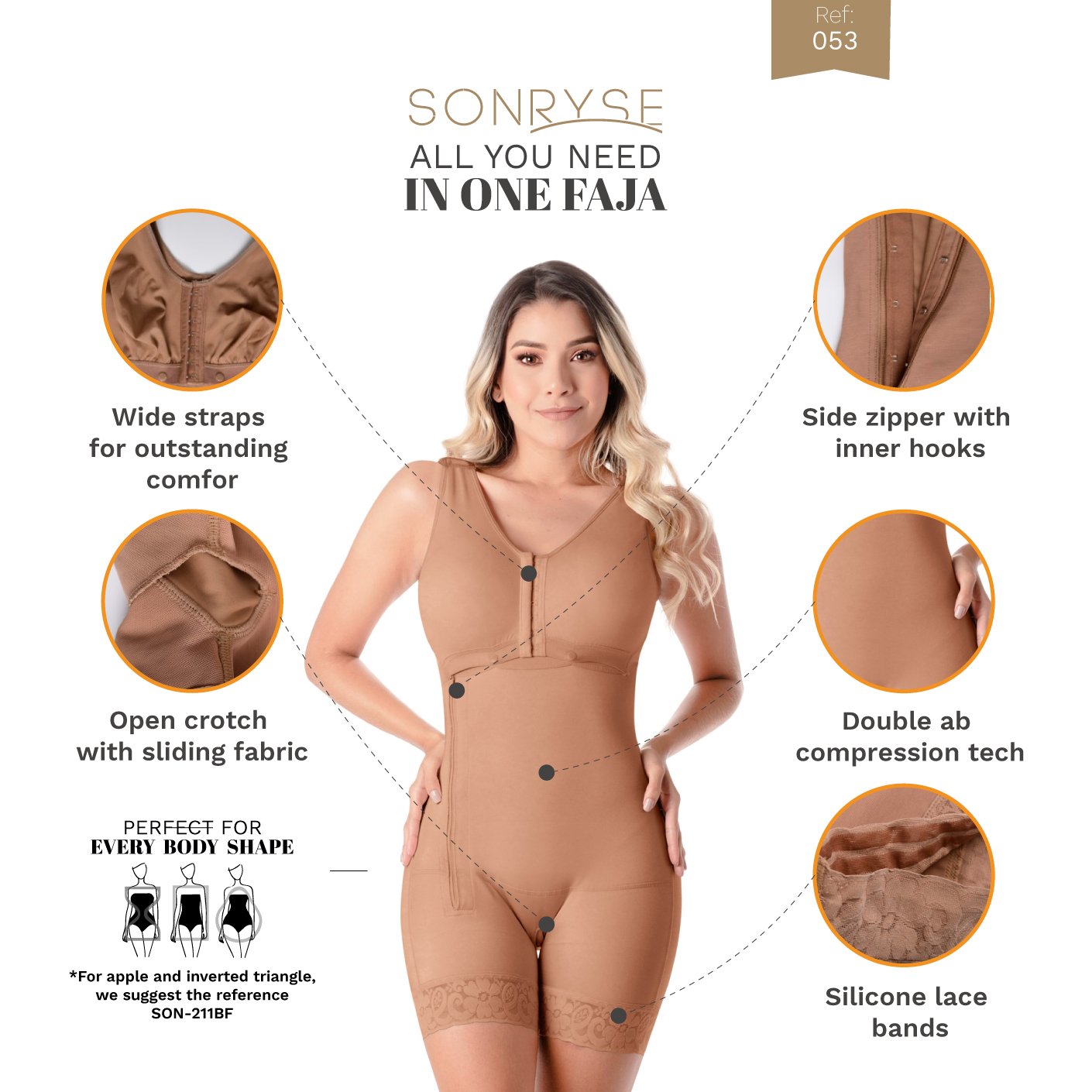 SONRYSE 053ZL | Build-in Bra Shapewear | Postpartum | Post Surgery - fajacolombian