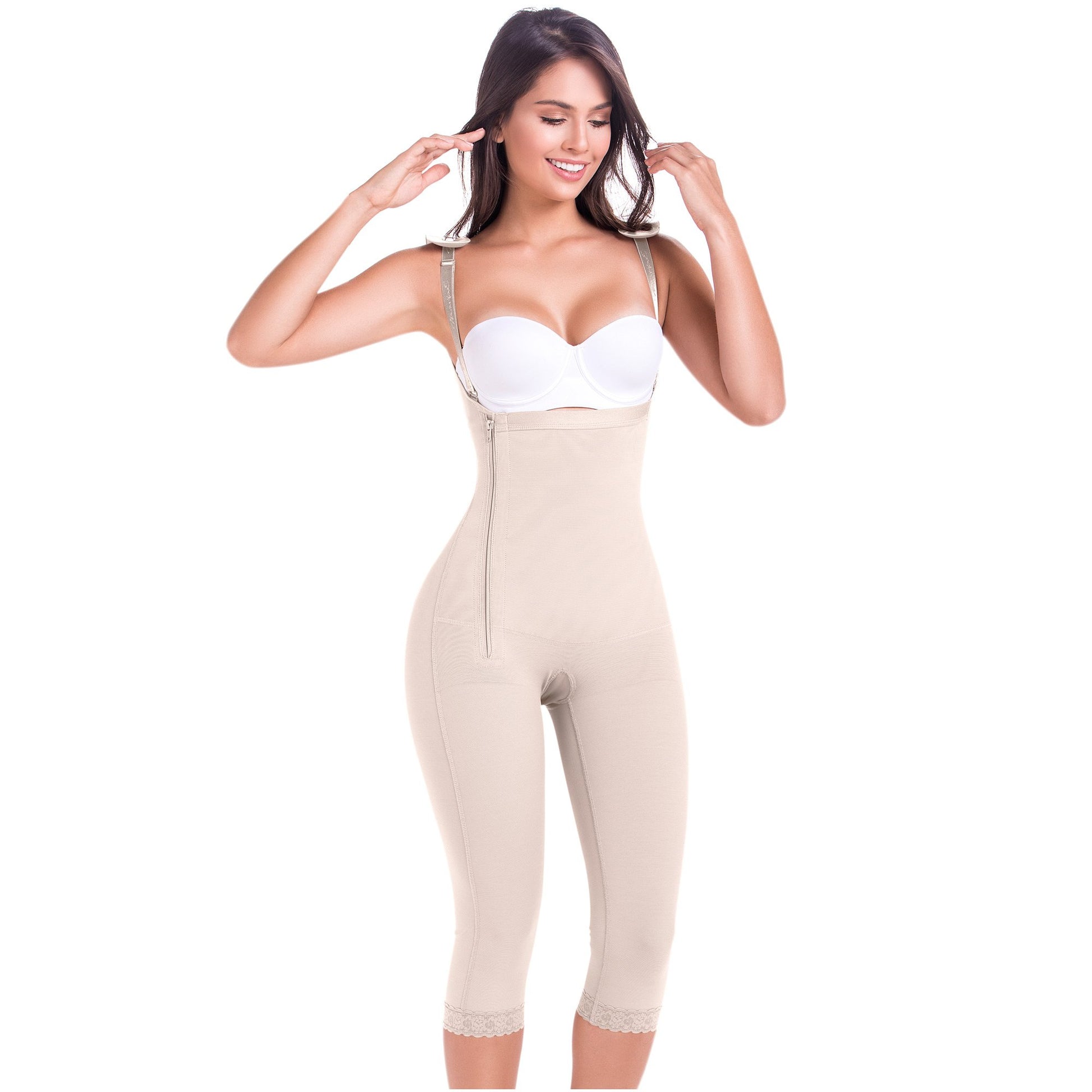 MariaE Fajas 9442 | Post-surgery Bodysuit Open Bust Post Surgery Full Body Shaper for Women | Butt Lifter Knee Length Bodysuit - fajacolombian